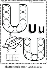 Kindergarten letters worksheets alphabet trace and color cute object, with dot markers. svg
