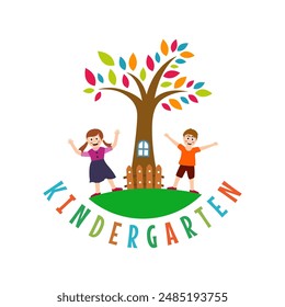 The kindergarten logo features a dynamic and fun design to reflect the essence of early childhood education.