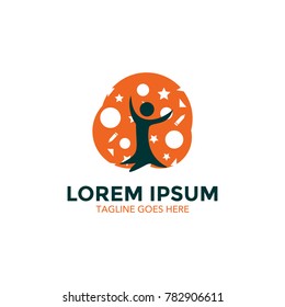 kindergarten logo. simple shape and color. negative space. vector editable