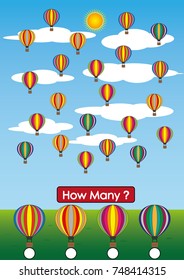 Kindergarten Math Worksheets, How Many air balloons Are There 