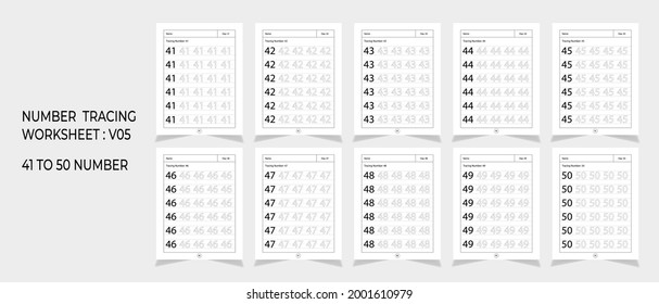 Kindergarten Number Tracing Worksheets, math for educational math game design, Printable worksheet, set 5