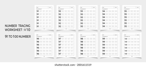 Hojas de trabajo de seguimiento de números de jardines de infancia, matemáticas para diseño de juegos matemáticos educativos, hoja de cálculo imprimible, conjunto 10