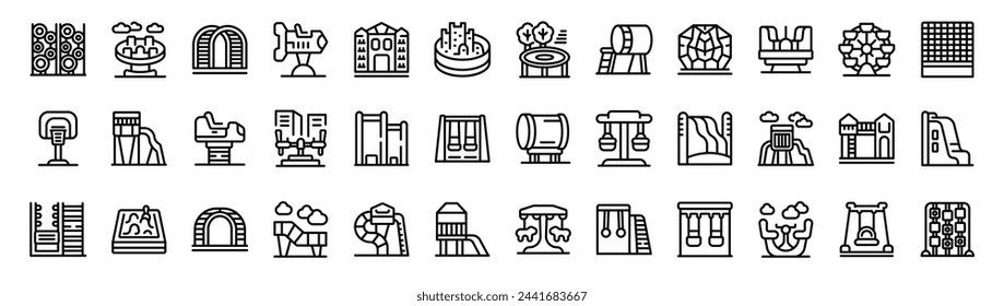 Kindergarten outdoor recreation area icons set outline vector. Children play. City playground