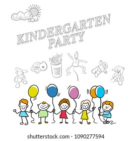 Kindergarten party marketing cover, set of hand drawn a vector drawings.