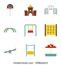 Kindergarten playground icons set. Flat illustration of 9 kindergarten playground vector icons for web