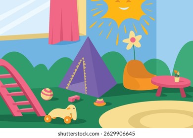 Kindergarten Playroom With Decorations and Toys