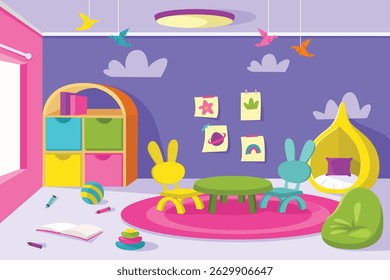 Jardim de infância Interior com brinquedos e decorações