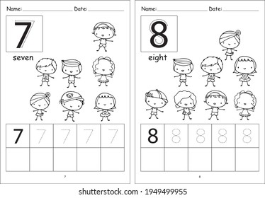 kindergarten Pre school number 1 to 10 writing activity cartoon children kids