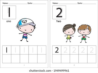 kindergarten Pre school number 1 to 10 writing activity cartoon children kids