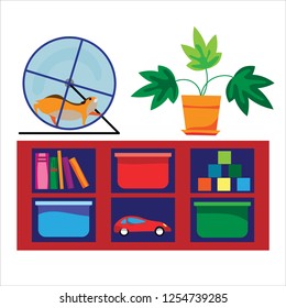 Kindergarten (preschool) classroom picture in flat style. Fine for stationary, preschool sites and articles, illustrations, kindergarten diplomas.