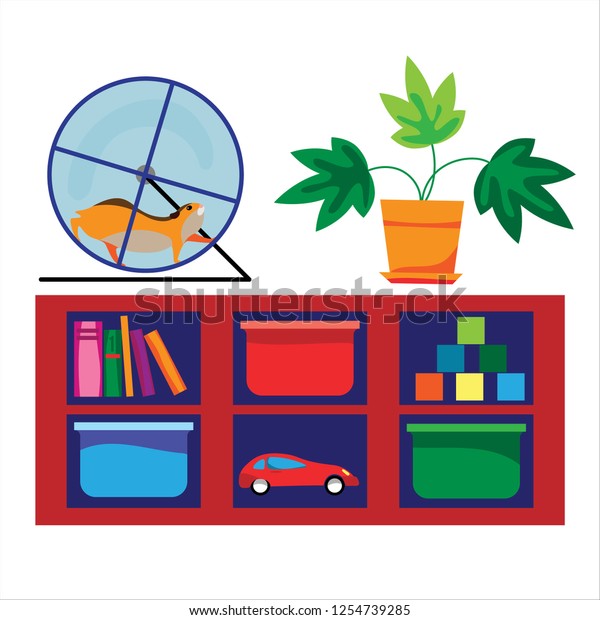 Kindergarten (preschool) classroom picture in\
flat style. Fine for stationary, preschool sites and articles,\
illustrations, kindergarten\
diplomas.