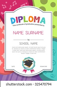 Kindergarten Preschool Elementary School Kids Diploma Certificate Background Design Template