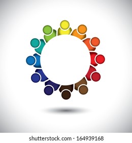 kindergarten pre-school kids or children playing - concept vector. This abstract graphic also represents support group meeting, students learning, community unity, management strategy & planning