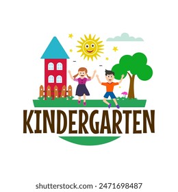 kindergarten, Preschool playgroup logo icon design template. Children school vector illustration
