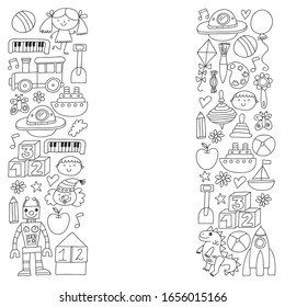 Kindergarten preschool school children. Kids drawing style vector pattern. Play grow learn together.