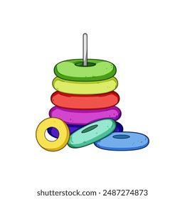 kindergarten pyramid toy cartoon. construction wooden, block cube, poster puzzle kindergarten pyramid toy sign. isolated symbol vector illustration