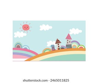 Kindergarten Regenbogen Schloss Illustration Vektorgrafik
