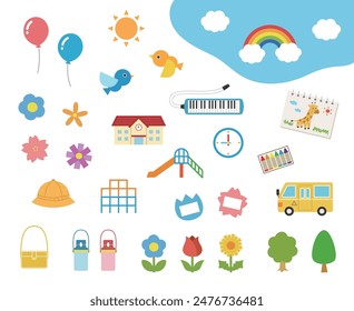 Kindergarten related illustration material set.