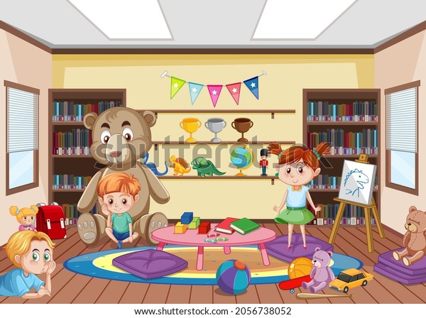 Kindergarten Room Interior Design Children Illustration Stock Vector ...