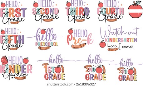kindergarten and school children class text graphic vector illustration