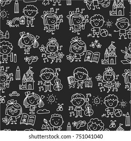 Kindergarten School Education Study Children Play and grow Kids drawing icons