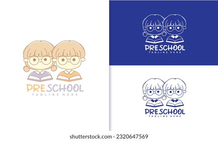 Kindergarten school  logo with cute kids illustration