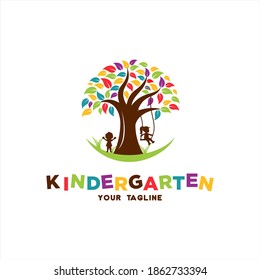 Kindergarten School  Logo Vector  Template