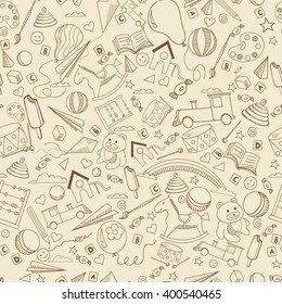Kindergarten seamless art design vector illustration. Separate objects. Hand drawn doodle design elements.