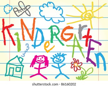 Kindergarten sign with icons - vector illustration