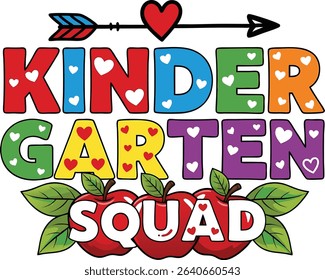 Kindergarten Squad Colorful Letters Apples Hearts red apples
