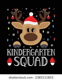 Kindergarten Squad Merry Christmas shirts Print Template, Xmas Ugly Snow Santa Clouse New Year Holiday Candy Santa Hat vector illustration for Christmas hand lettered.