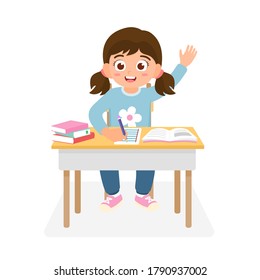 Kindergarten student write and read a book while learning in the classroom. Concept vector illustration for education and back to school of children isolated on white background.