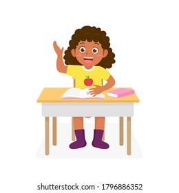 Kindergarten student write and read a book while learning in the classroom. Concept vector illustration for education and back to school of children isolated on white background.