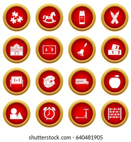 Kindergarten symbol icon red circle set isolated on white background