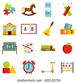 Kindergarten symbol icons set in flat style isolated vector illustration