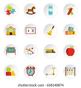Kindergarten symbol icons set in flat style isolated vector icons set illustration