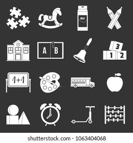 Kindergarten symbol icons set vector white isolated on grey background 