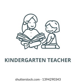 Kindergarten Teacher,woman Reading  Vector Line Icon, Linear Concept, Outline Sign, Symbol