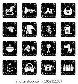 Kindergarten tools icons set vector grunge isolated on white background 