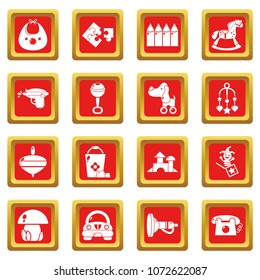 Kindergarten tools icons set vector red square isolated on white background 