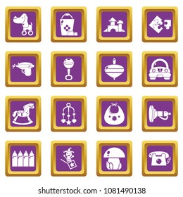 Kindergarten tools icons set vector purple square isolated on white background 