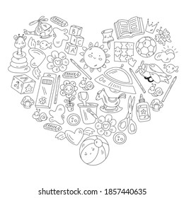 Kindergarten and toys. Little children game. Kids playground. Education, creativity, imagination.