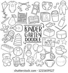 Kindergarten Traditional Doodle Icons Sketch Hand Made Design Vector. Children Baby Clip Art Sketch.