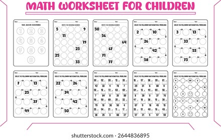 Kindergarten vector math worksheets for children