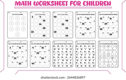 Kindergarten vector math worksheets for children