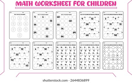 Kindergarten vector math worksheets for children