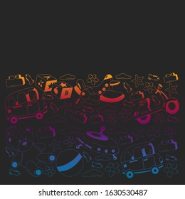 Kindergarten vector pattern with toys. Children play and grow together.