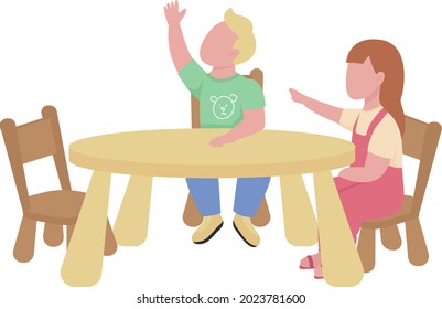 Kindergarteners raising hands semi flat color vector characters. Full body people on white. Elementary school class isolated modern cartoon style illustration for graphic design and animation