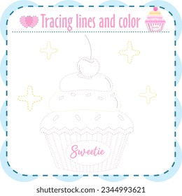 Kindergartens educational game for kids. Preschool tracing and color  worksheet for practicing motor skills. Dashed lines. for  inspiration activities preschool  basic fun game