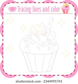 Kindergartens educational game for kids. Preschool tracing and color  worksheet for practicing motor skills. Dashed lines. for  inspiration activities preschool  basic fun game